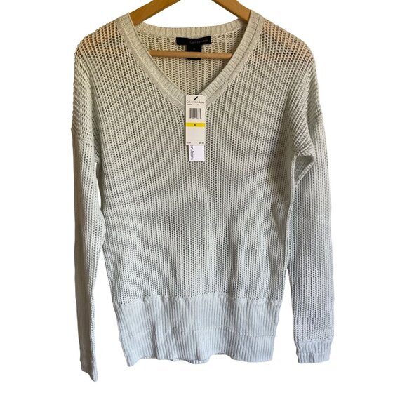 New! Calvin Klein Open Knit Mint Green V-Neck Pullover Sweater Size Medium MSRP - Picture 3 of 7